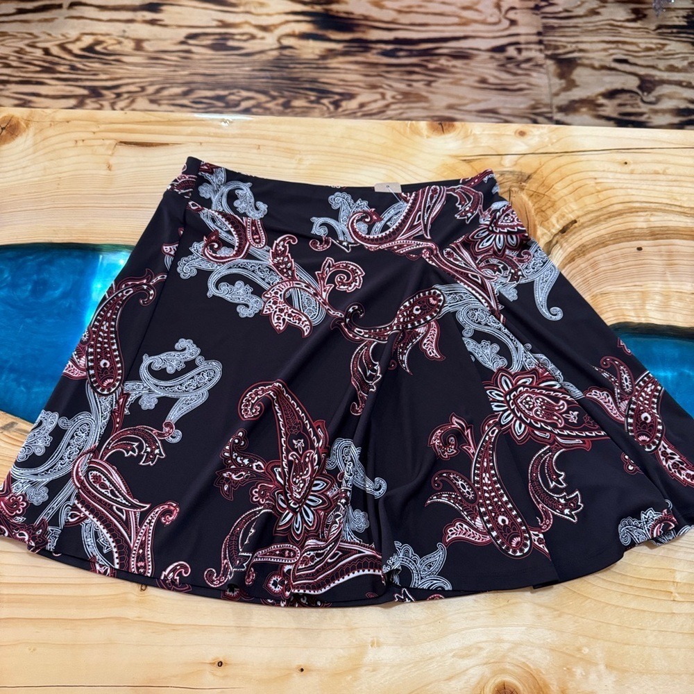 Ann Taylor Petites Paisley Skater Skirt Brown Red White A-Line‎ Jersey LP